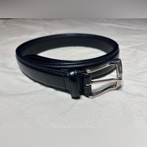 Men’s 44/46 Black Bonded Leather Silver Tone Buckle Belt Size 52” EPC